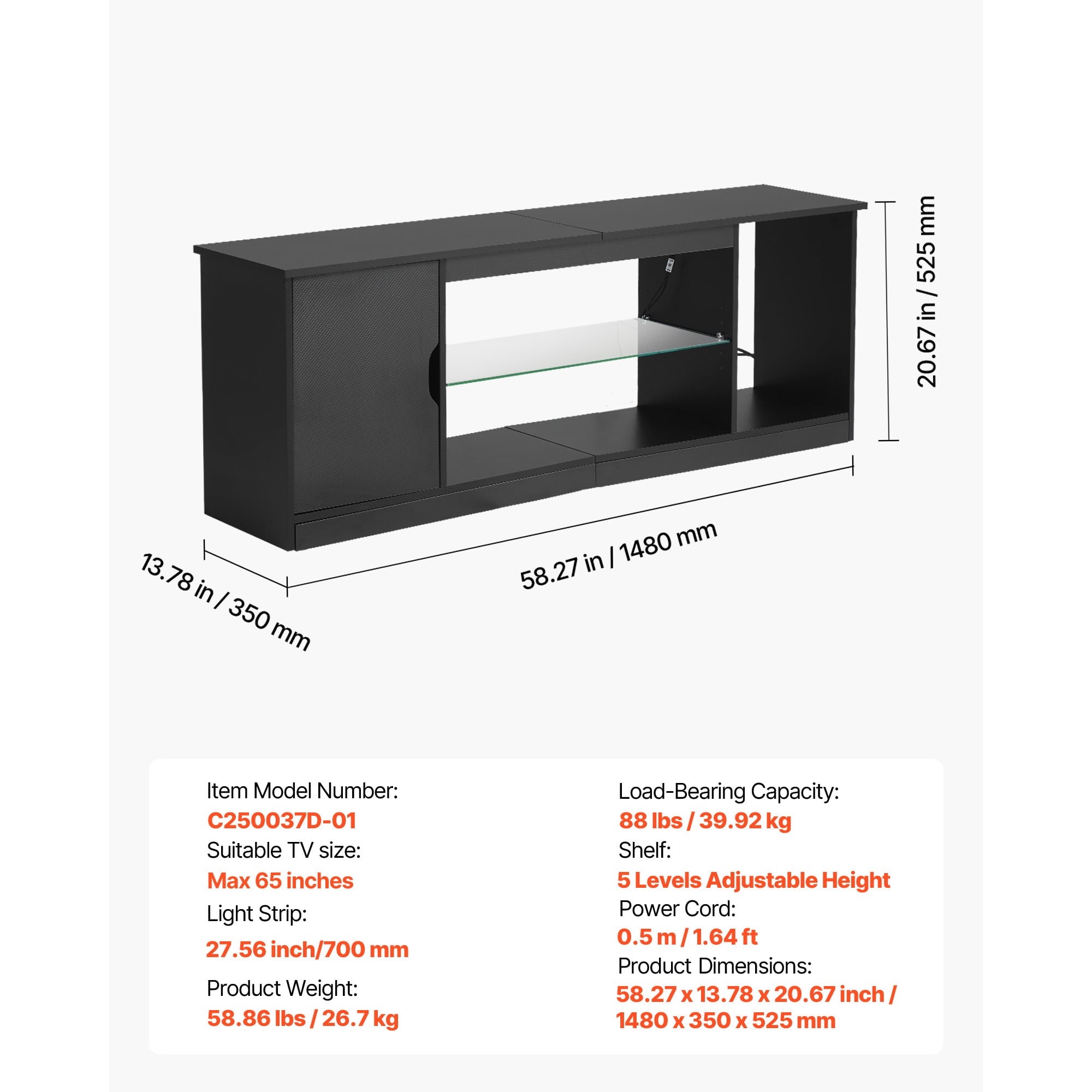 TV Stand For TVs Up To 65 In Modern Entertainment Center With Glass Shelf_maomaolike.com